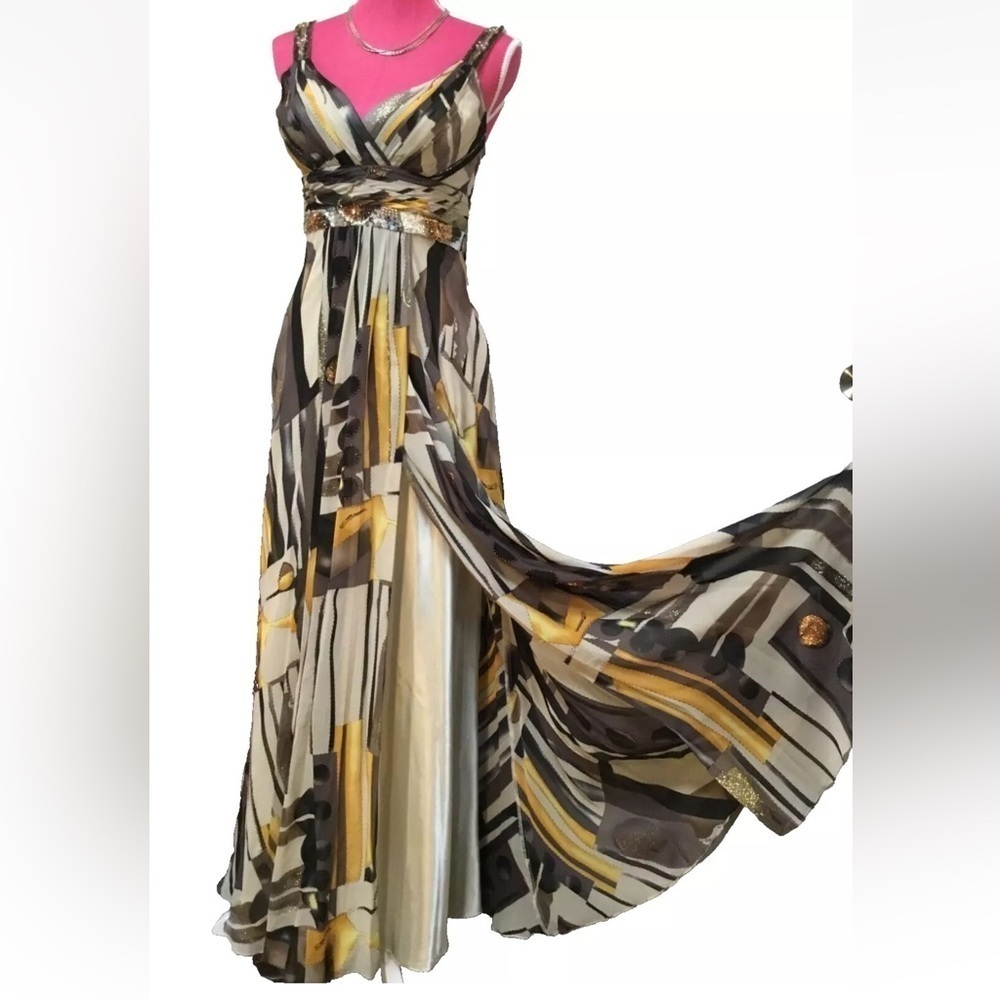 NINA AUSTIN 100% SILK Bead Sequin Party Special Maxi Prom Dress size Medium